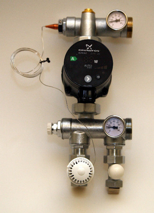 Pump shunt - shunten m. Grundfos Alpha2 Pump - Pris komplett